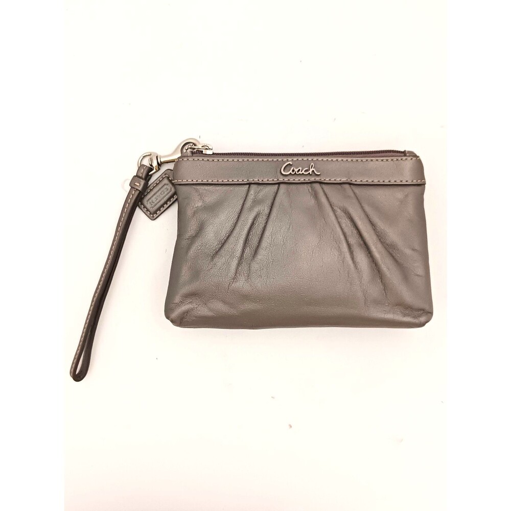 Coach Small Wristlet Pouch Pewter Leather 7X4